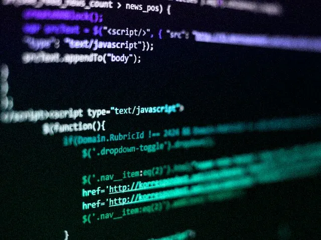 Código de programação em JavaScript na tela