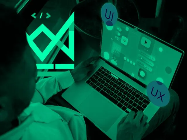 Pessoa trabalhando em design de UI e UX no laptop.