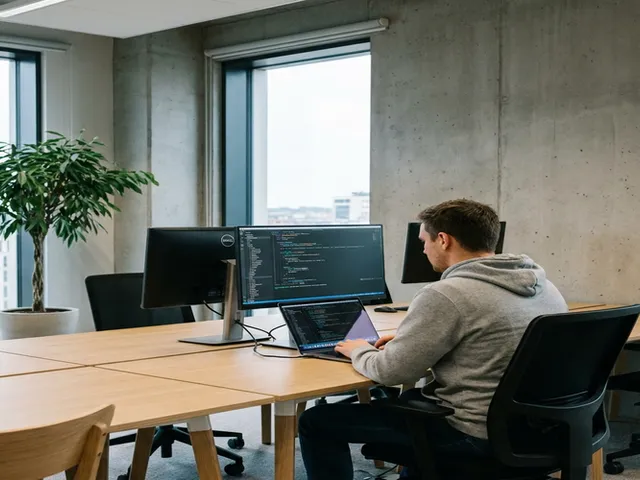 Programador analisando código em notebook durante projeto de software