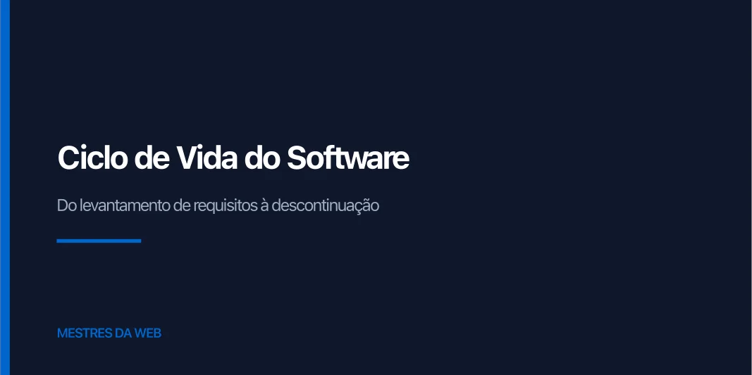 Diagrama ilustrando as fases do ciclo de vida do software, do levantamento de requisitos à descontinuação